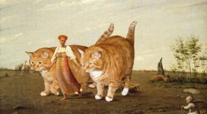 Un gros chat roux dans des toiles de maîtres grâce au photomontage de Svetlana Petrova