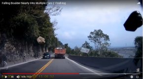 Chute spectaculaire d’un gros rocher sur une route, pas de victimes!
